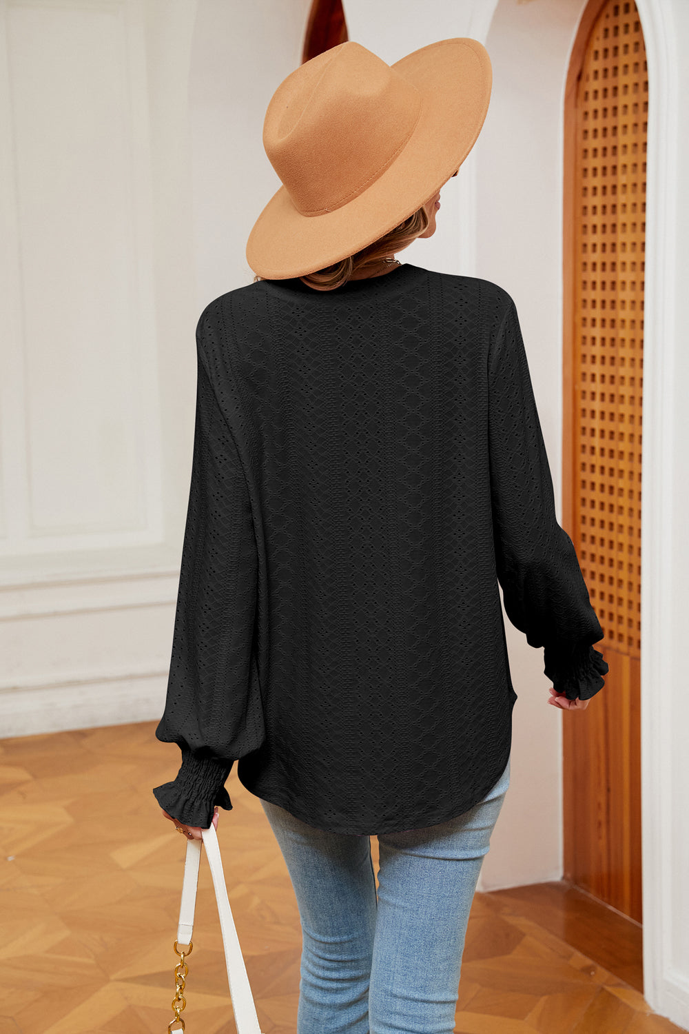Notched Neck Flounce Sleeve Blouse – Trendsi | ClozArt