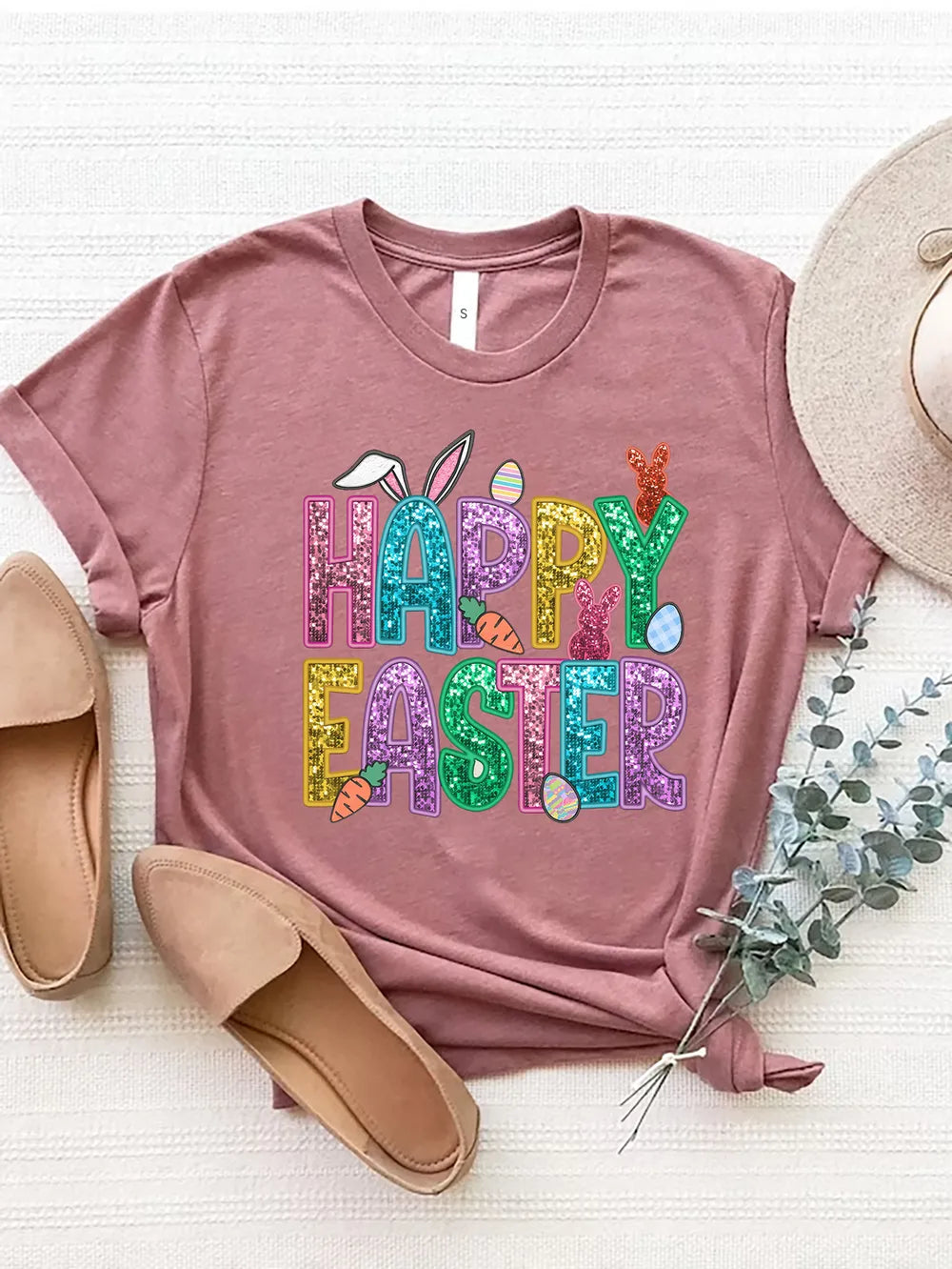 HAPPY EASTER Round Neck Short Sleeve T-Shirt – Trendsi | ClozArt
