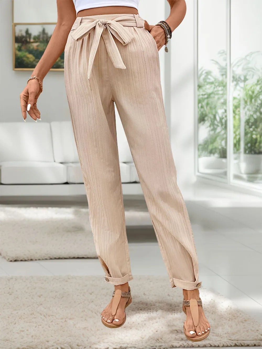 Perfee Tied High Waist Pants – Trendsi | ClozArt