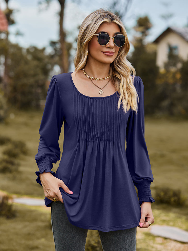 Puff Sleeve Pleated Blouse – Trendsi | ClozArt