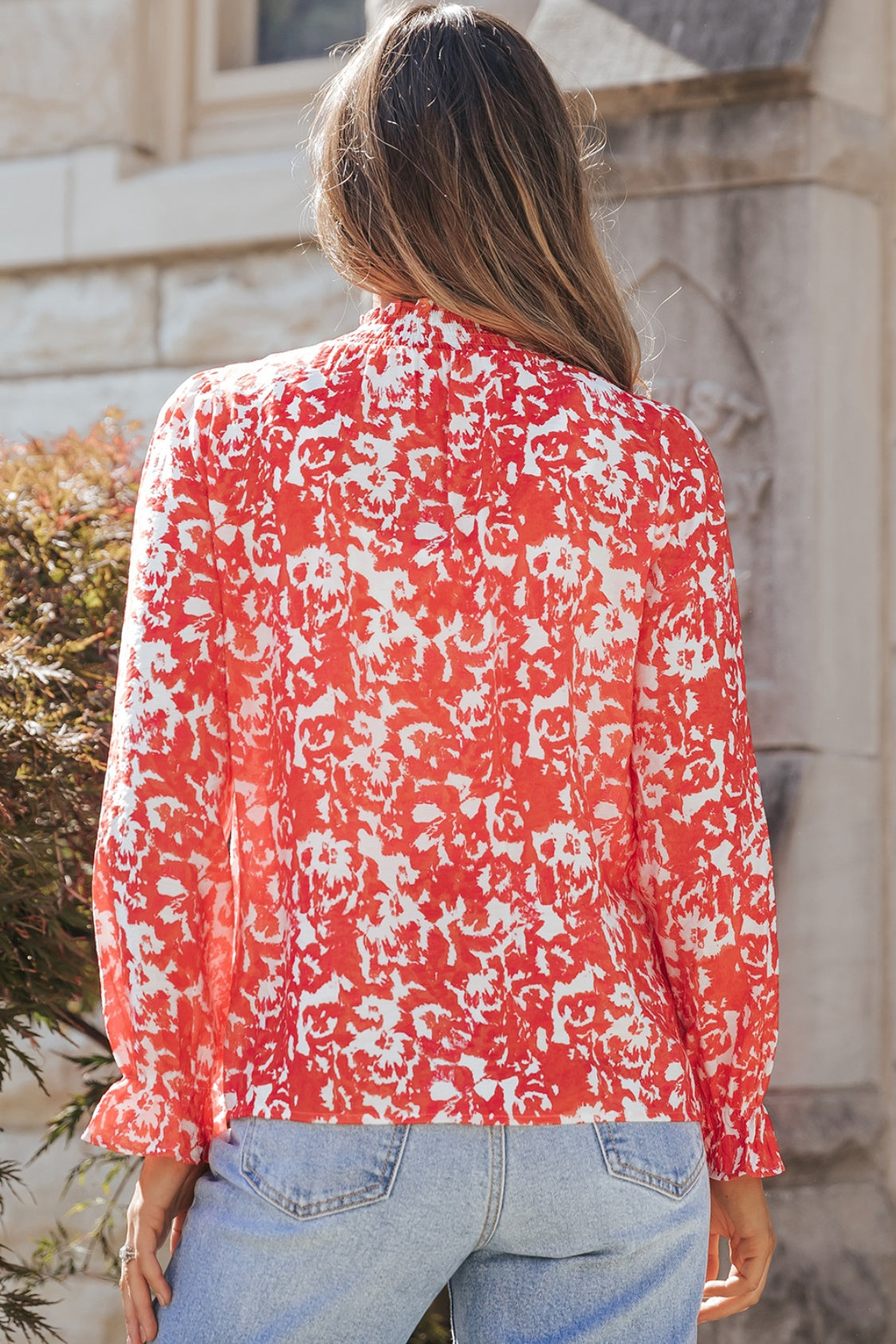 Printed Tie Neck Flounce Sleeve Blouse – Trendsi | ClozArt