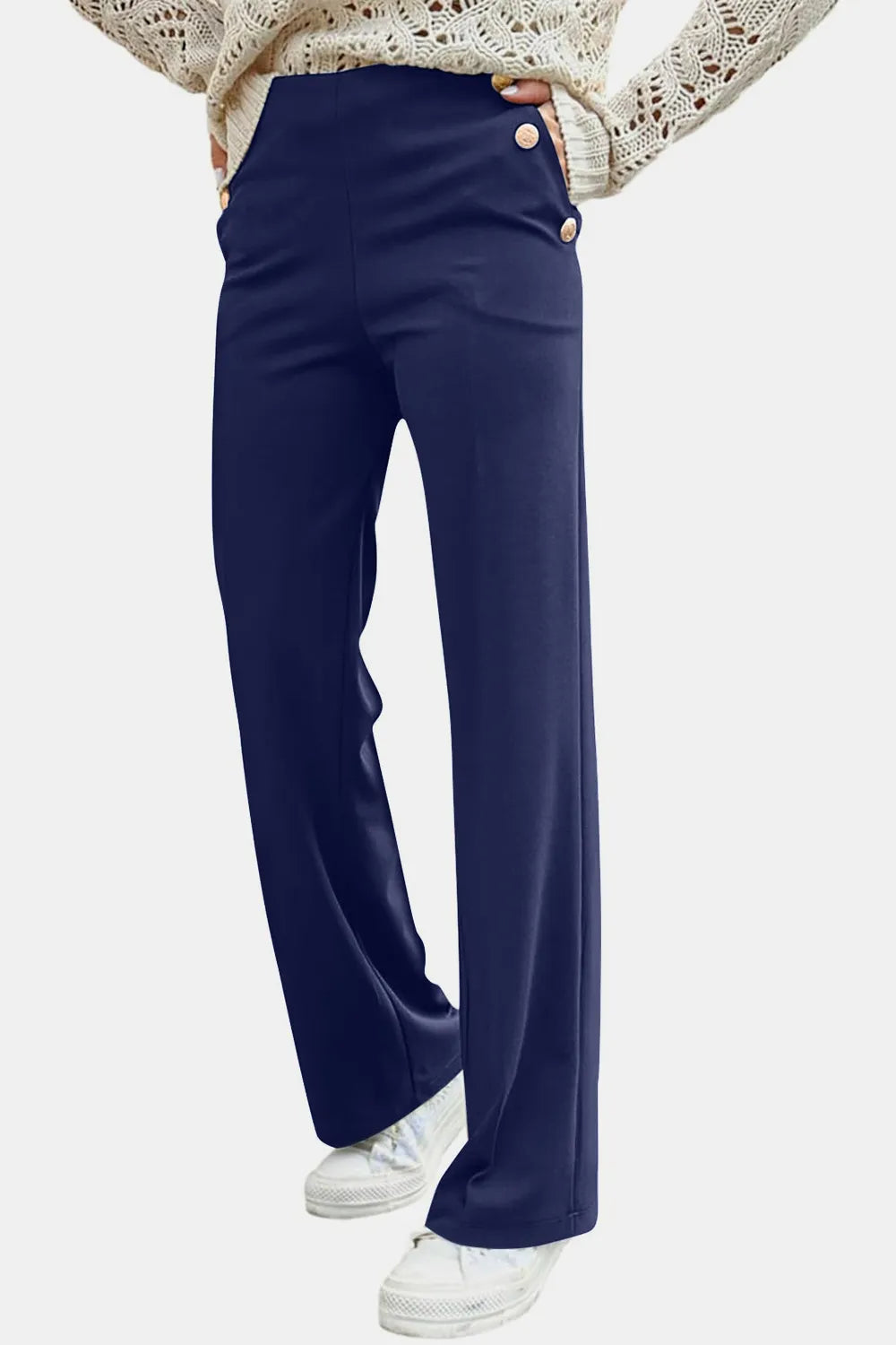 Decorative Button High Rise Pants – Trendsi | ClozArt