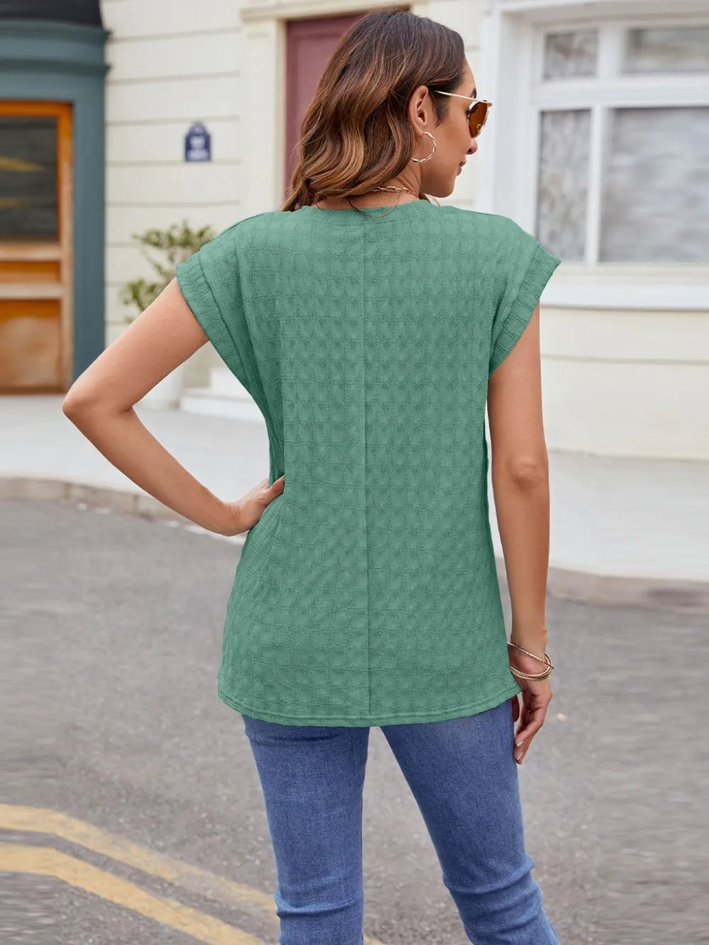 Textured Round Neck Cap Sleeve T-Shirt – Trendsi | ClozArt