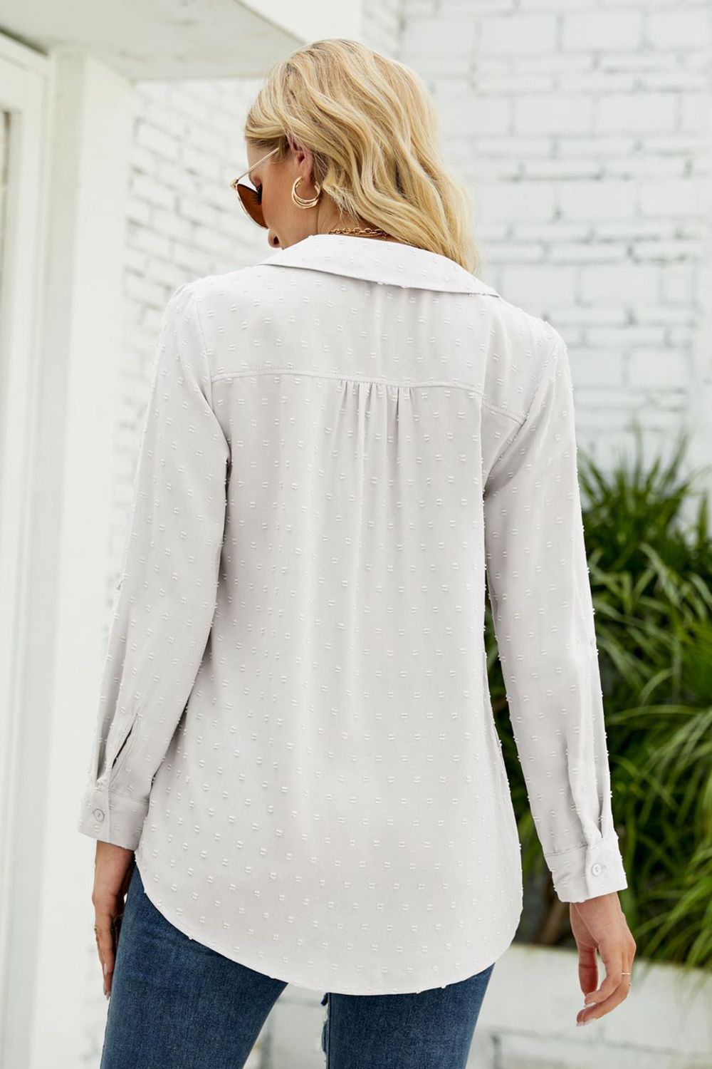Swiss Dot Johnny Collar Blouse – Trendsi | ClozArt