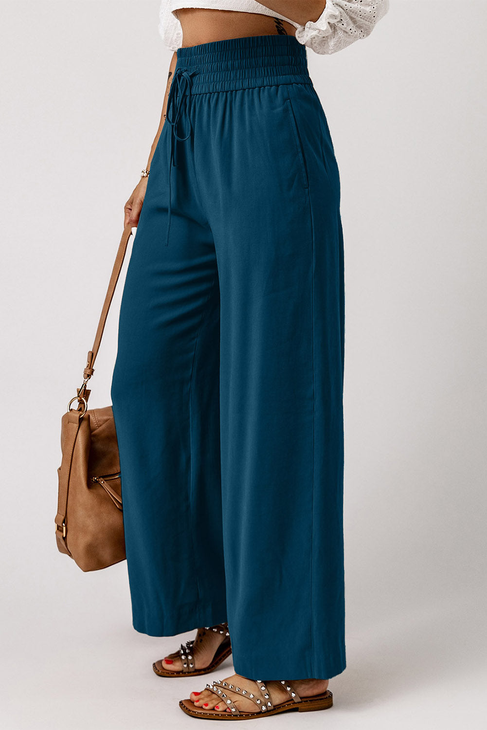 Drawstring Smocked Waist Wide Leg Pants – Trendsi | ClozArt