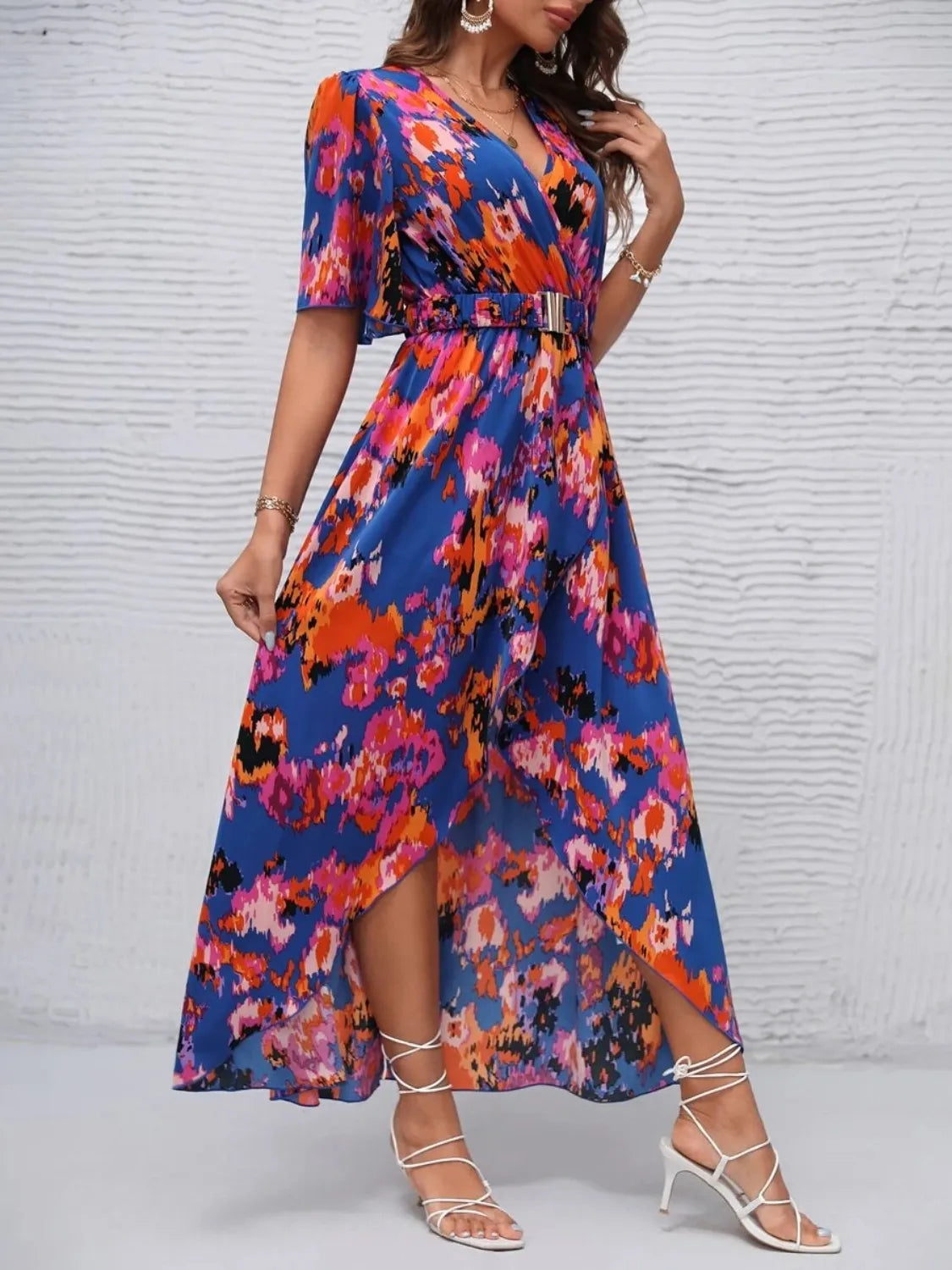 Printed Surplice Short Sleeve Maxi Dress – Trendsi | ClozArt