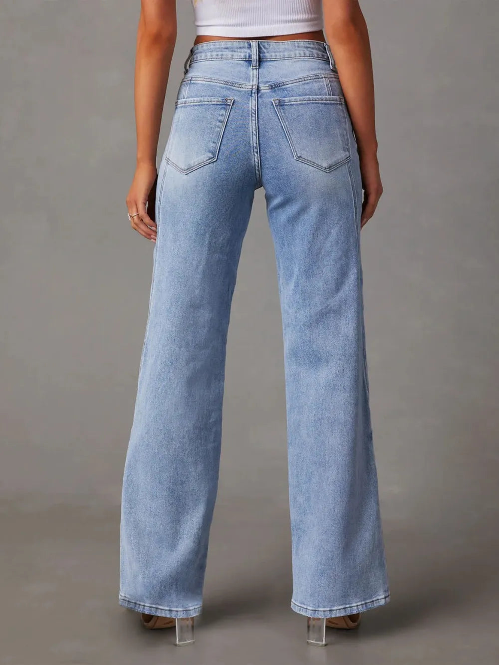 High Waist Straight Jeans with Pockets – Trendsi | ClozArt