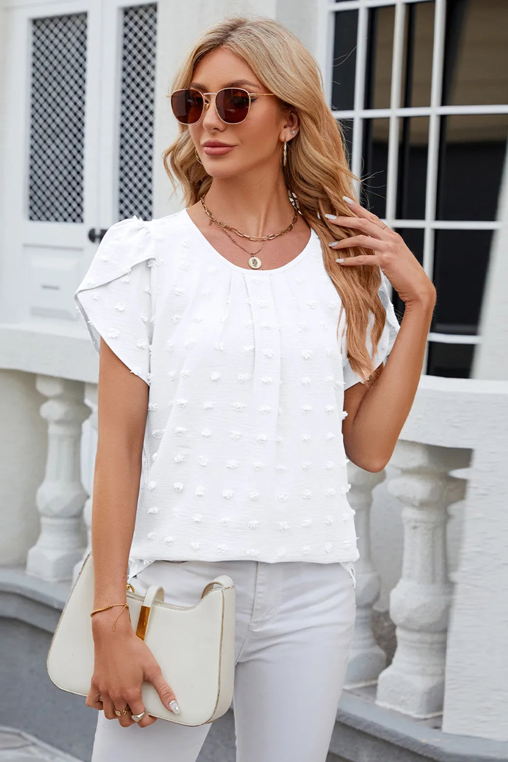 Swiss Dot Round Neck Short Sleeve T-Shirt – Trendsi | ClozArt