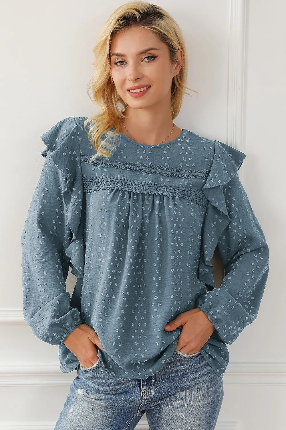 Round Neck Ruffled Blouse – Trendsi | ClozArt