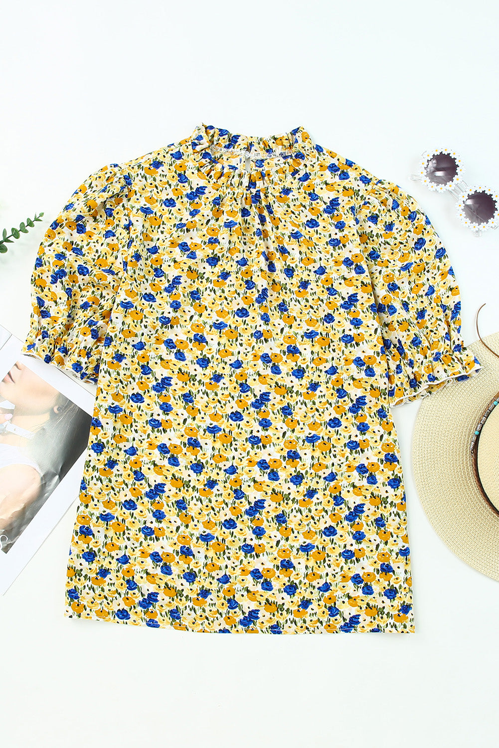 Floral Puff Sleve Keyhole Blouse – Trendsi | ClozArt