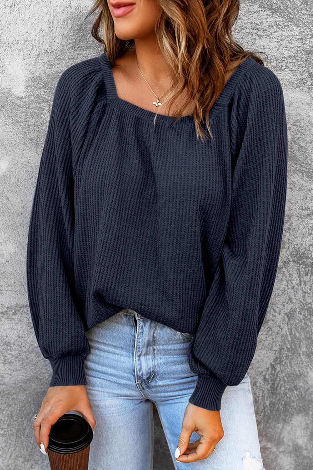Square Neck Waffle-Knit Top – Trendsi | ClozArt