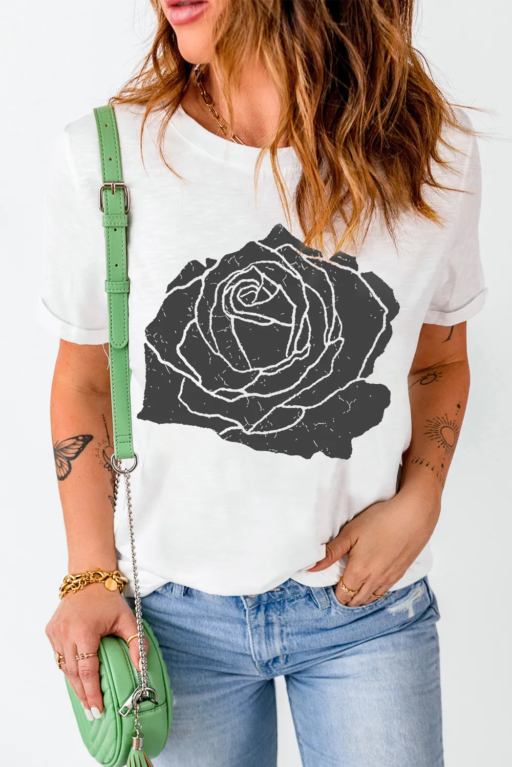Rose Graphic Round Neck Short Sleeve T-Shirt – Trendsi | ClozArt