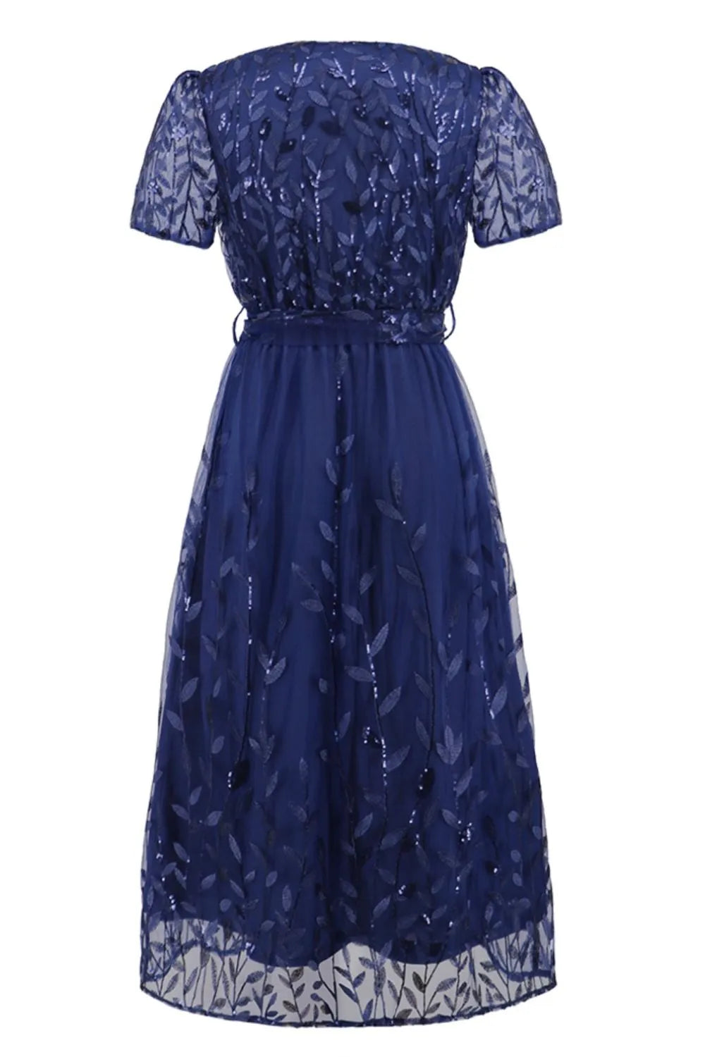 Sequin Leaf Embroidery Tie Front Short Sleeve Dress – Trendsi | ClozArt