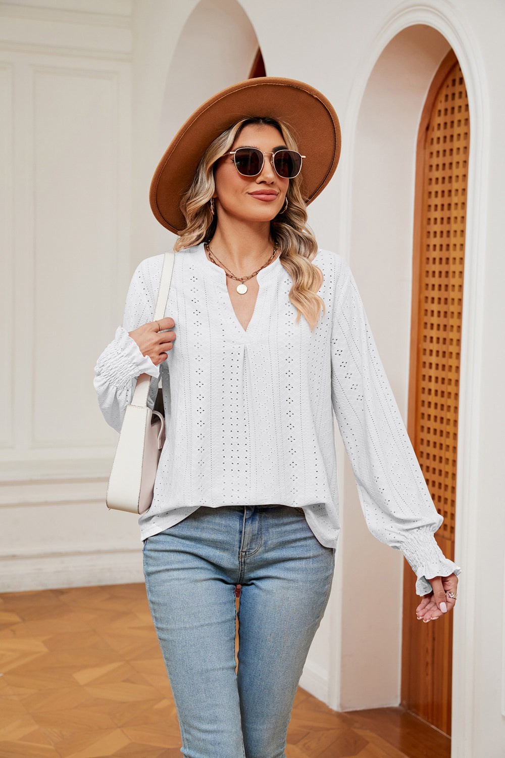 Notched Neck Flounce Sleeve Blouse – Trendsi | ClozArt