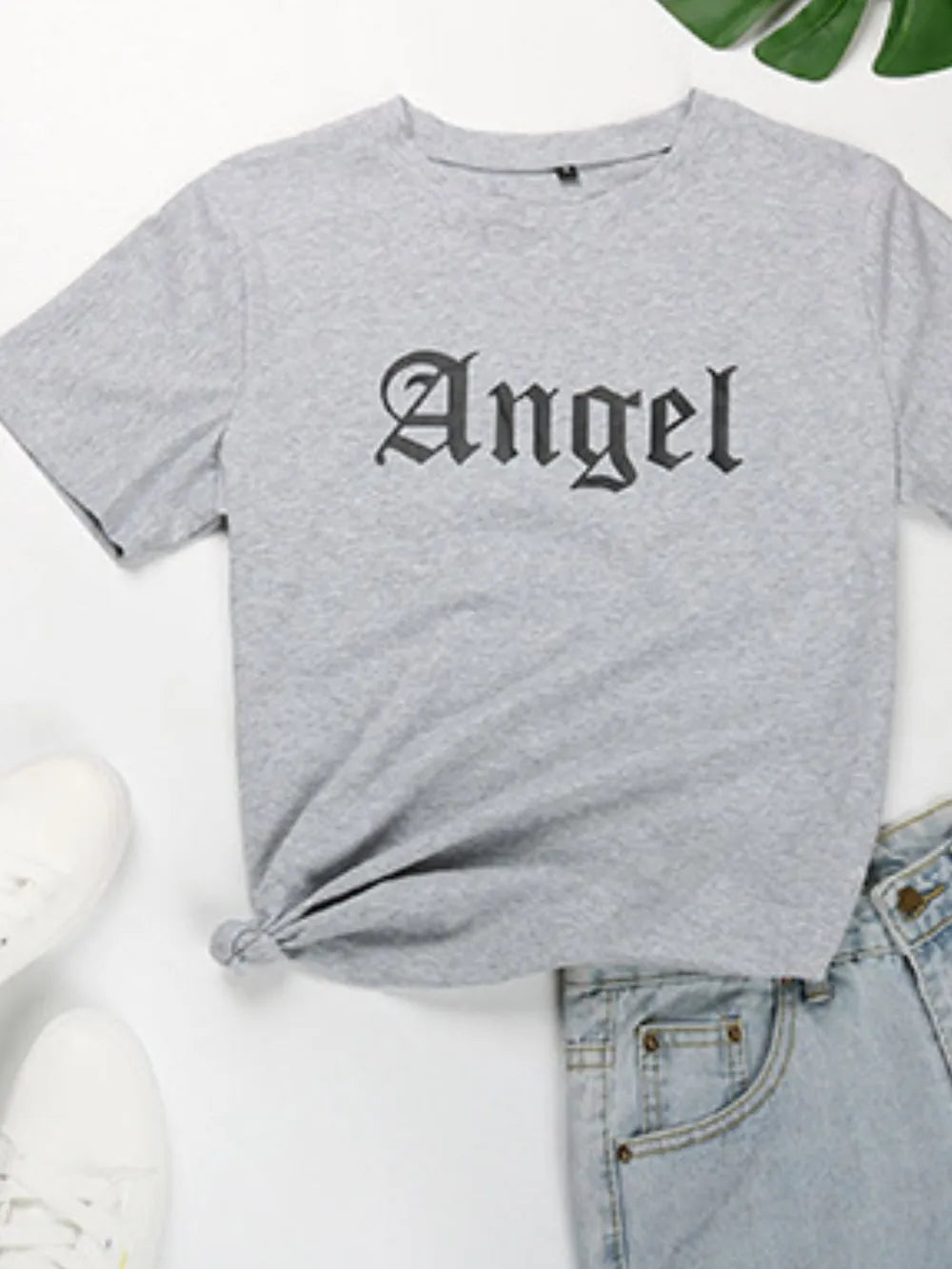 Perfee ANGEL Round Neck Short Sleeve T-Shirt – Trendsi | ClozArt