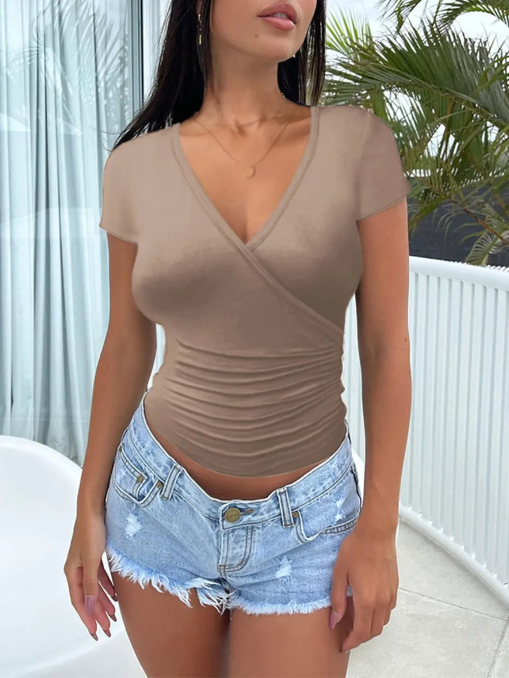 Devine Surplice Short Sleeve T-Shirt – Trendsi | ClozArt