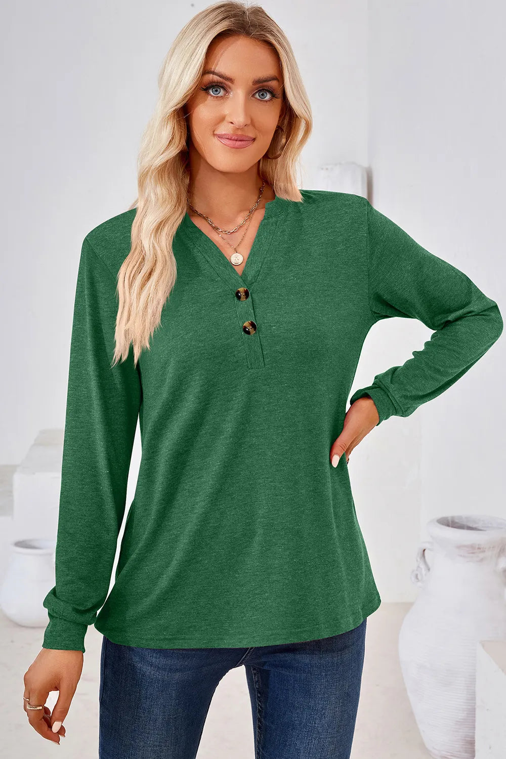 Notched Long Sleeve T-Shirt – Trendsi | ClozArt