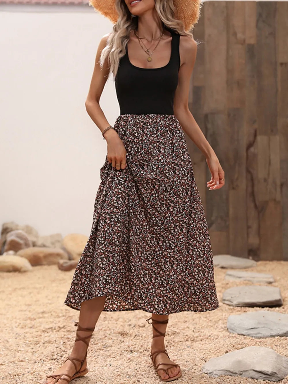 Scoop Neck Wide Strap Printed Dress – Trendsi | ClozArt