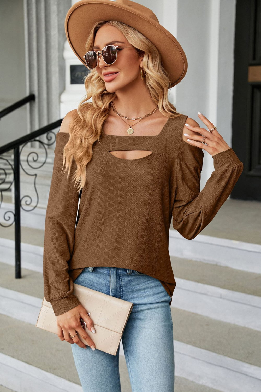 Cold Shoulder Square Neck Cutout Blouse – Trendsi | ClozArt
