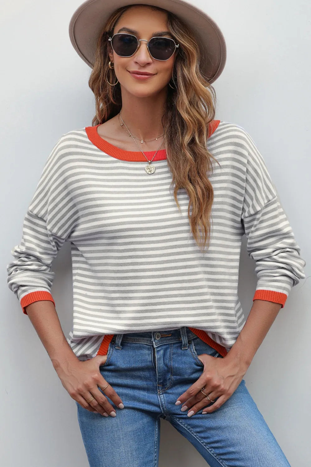 Striped Round Neck Drop Shoulder T-Shirt – Trendsi | ClozArt