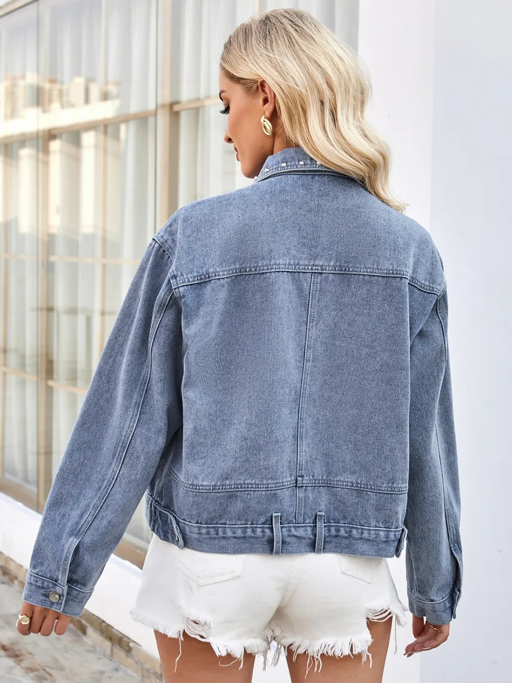 Studded Long Sleeve Denim Jacket – Trendsi | ClozArt