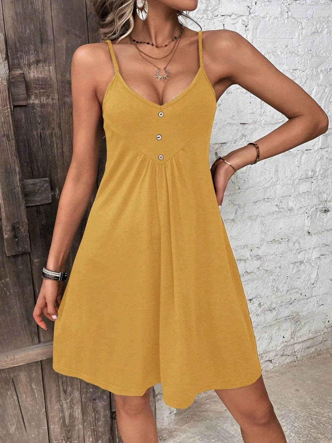 Decorative Button Scoop Neck Mini Cami Dress – Trendsi | ClozArt