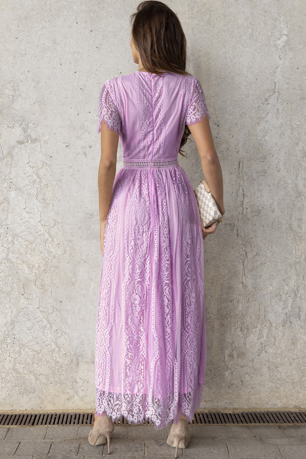 Scalloped Trim Lace Plunge Dress – Trendsi | ClozArt