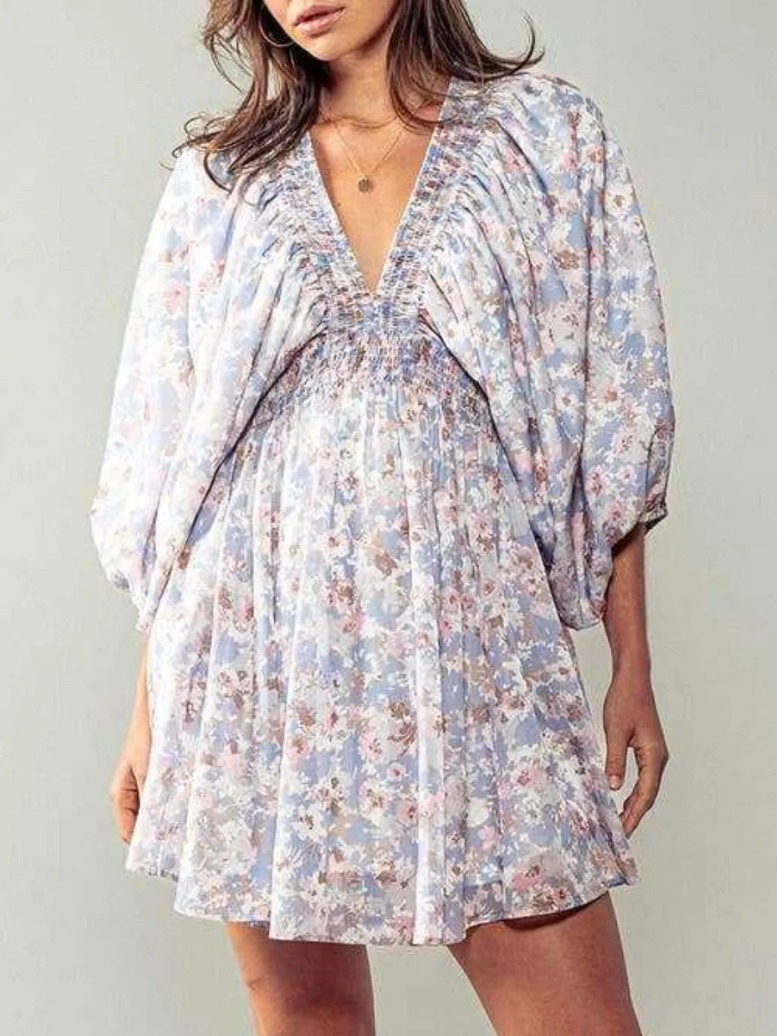 Floral V-Neck Balloon Sleeve Dress – Trendsi | ClozArt