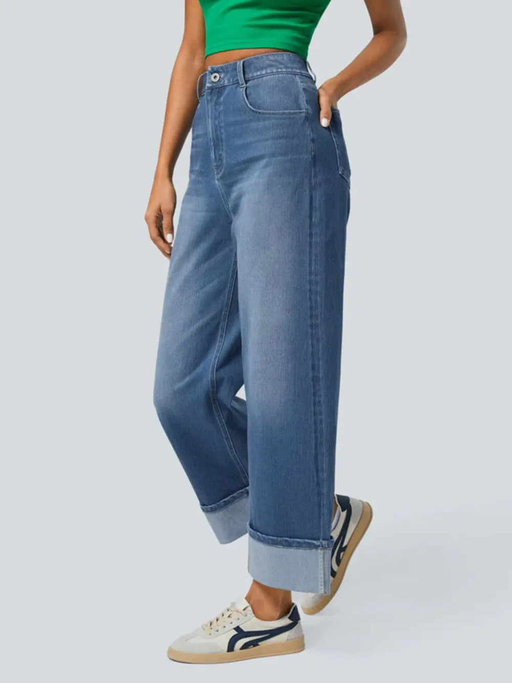 High Rise Rolled Straight Leg Jeans – Trendsi | ClozArt