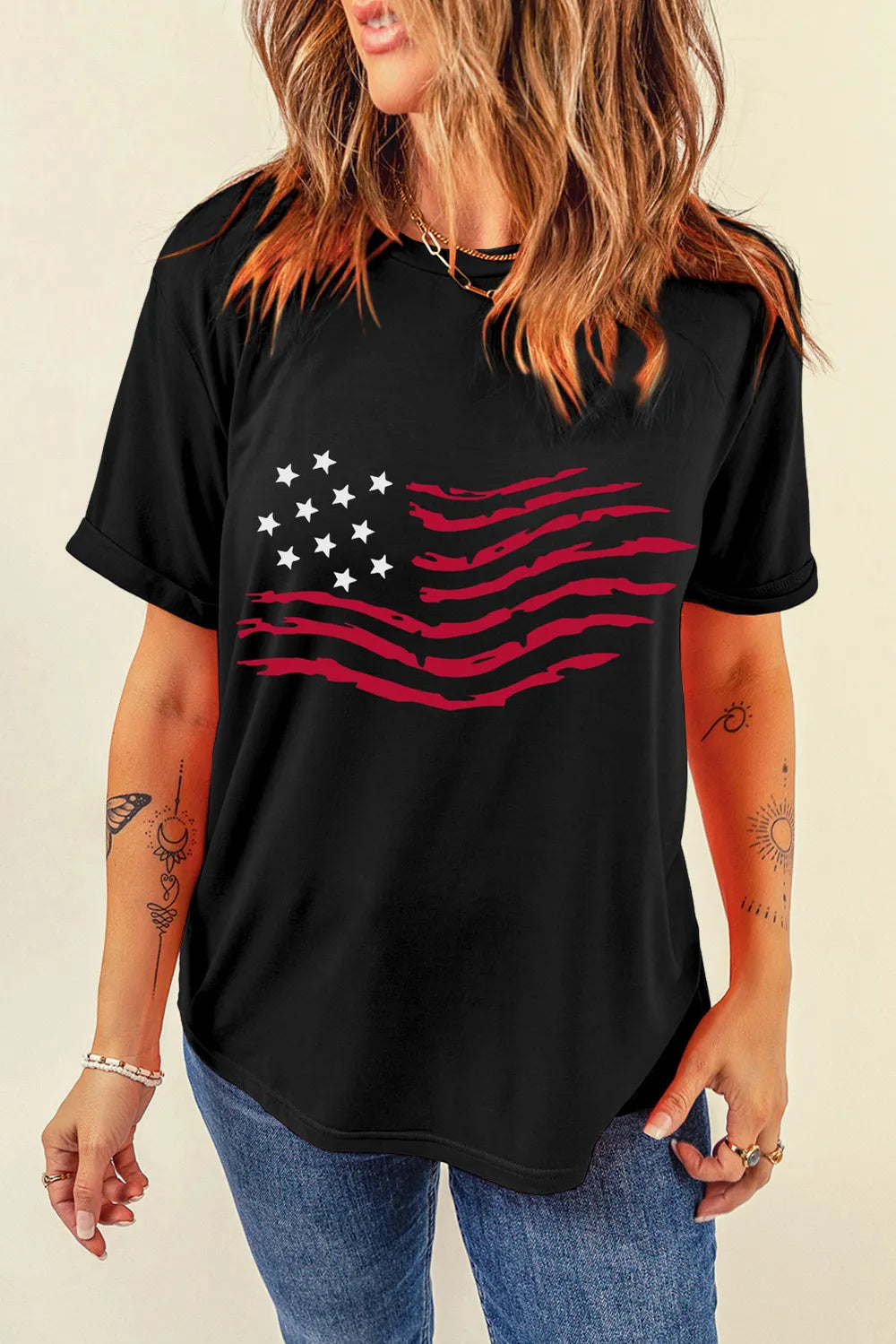 US Flag Round Neck Short Sleeve T-Shirt – Trendsi | ClozArt