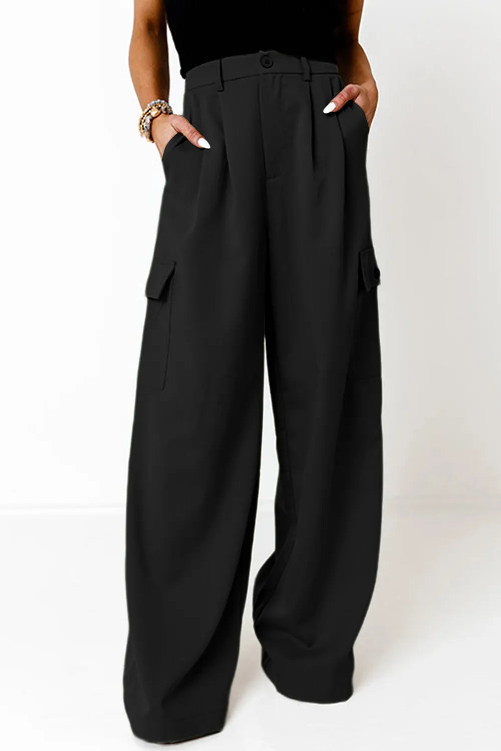 Ruched Wide Leg Pants with Pockets – Trendsi | ClozArt
