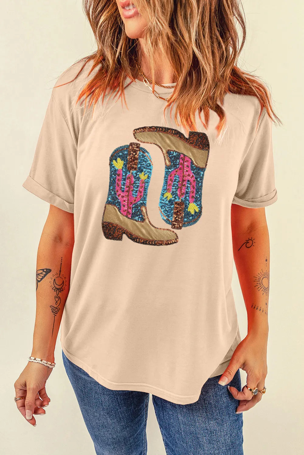 Sequin Round Neck Short Sleeve T-Shirt – Trendsi | ClozArt