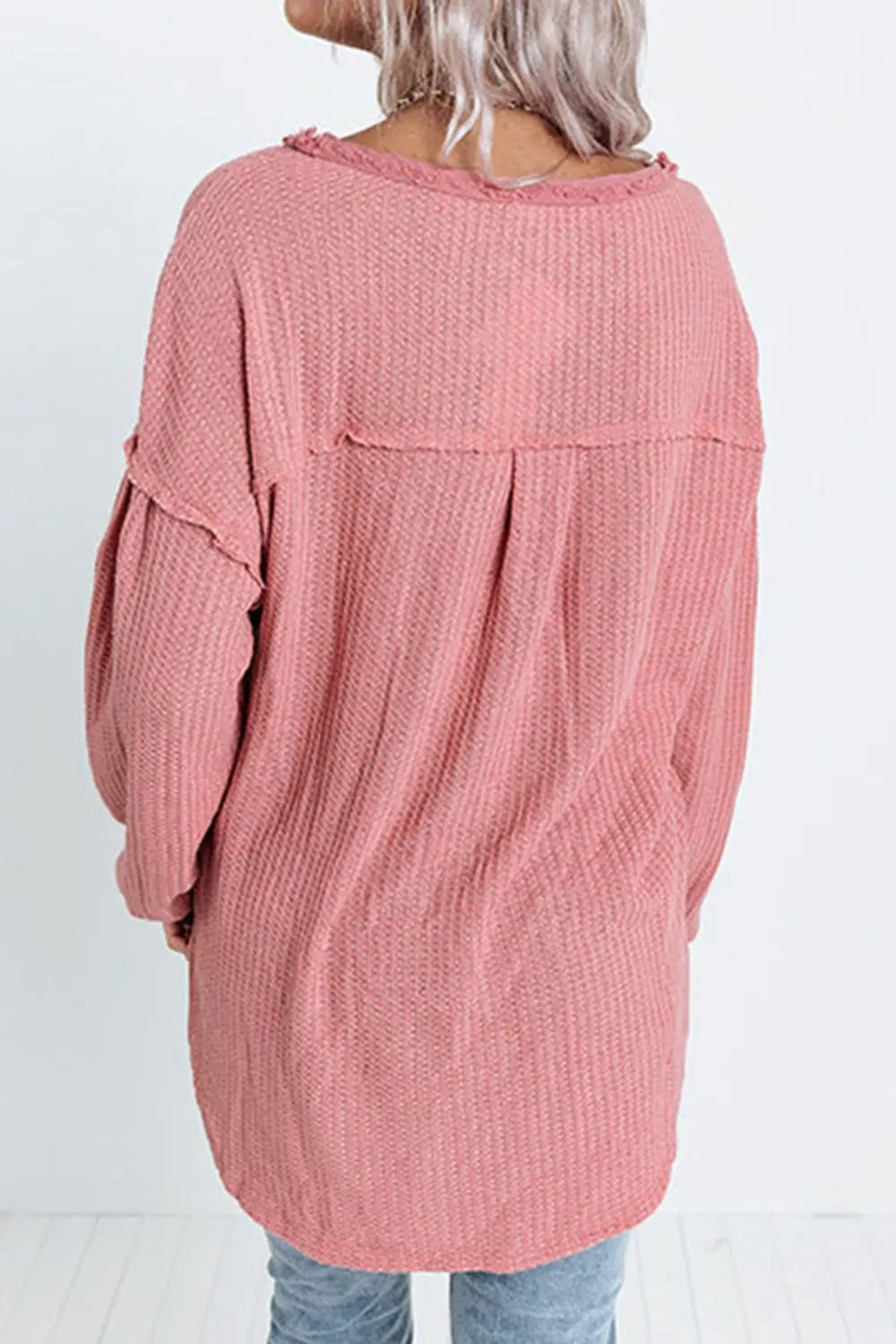 Half Button Raw Hem Long Sleeve Blouse – Trendsi | ClozArt