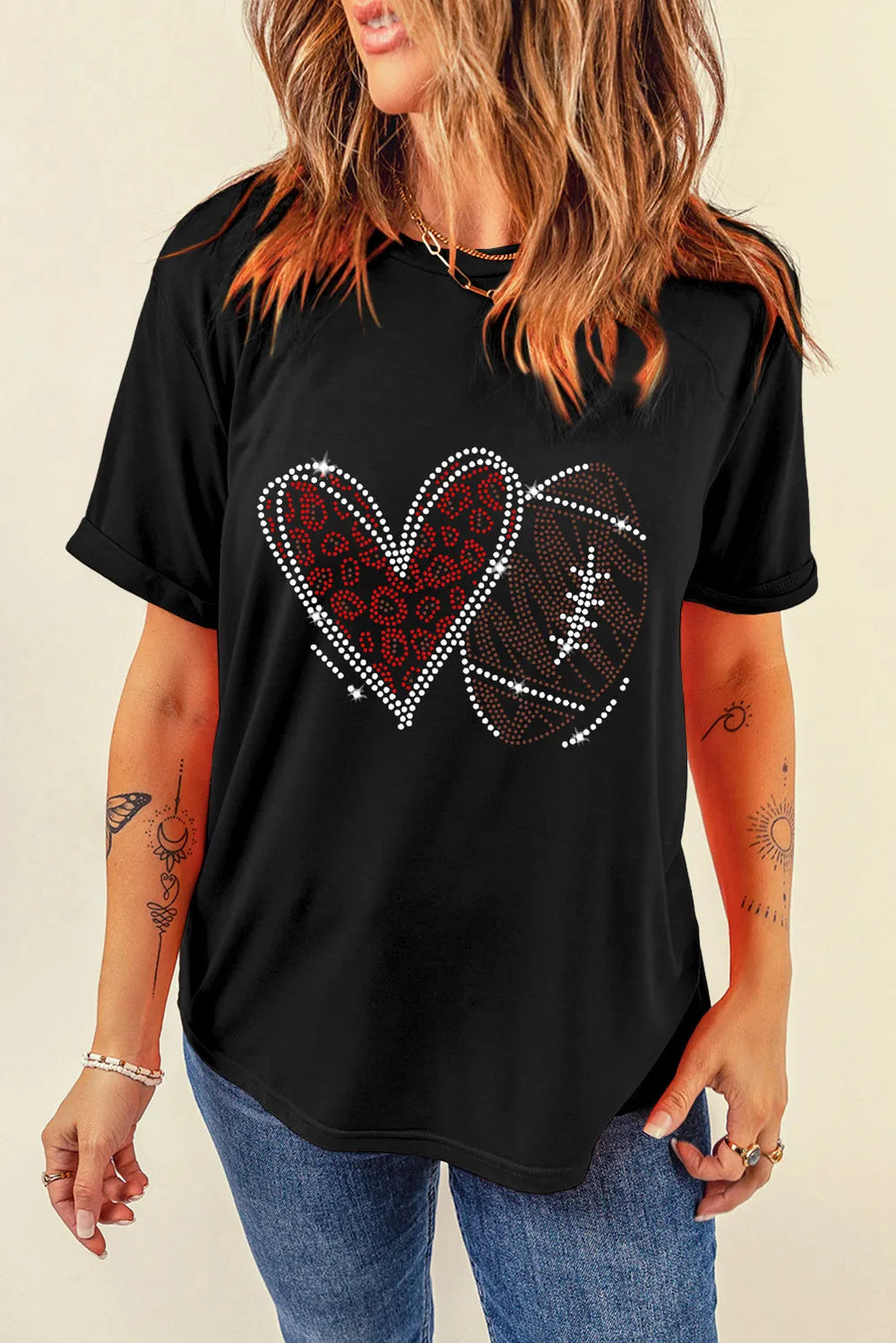 Rhinestone Round Neck Short Sleeve T-Shirt – Trendsi | ClozArt