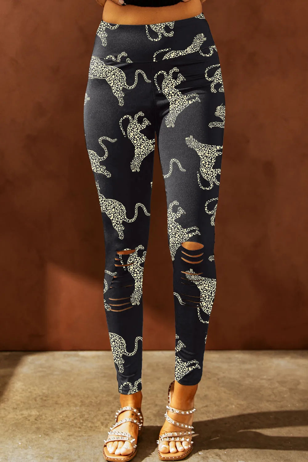 Animal Printed Distressed High Waist Leggings – Trendsi | ClozArt
