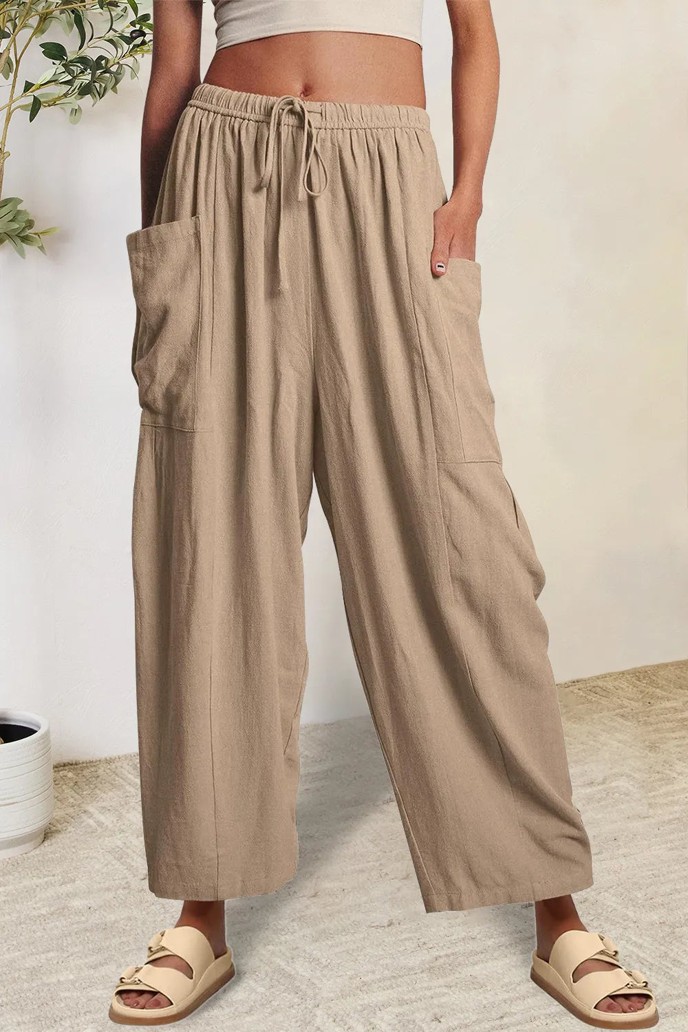 Full Size Pocketed Drawstring Wide Leg Pants – Trendsi | ClozArt