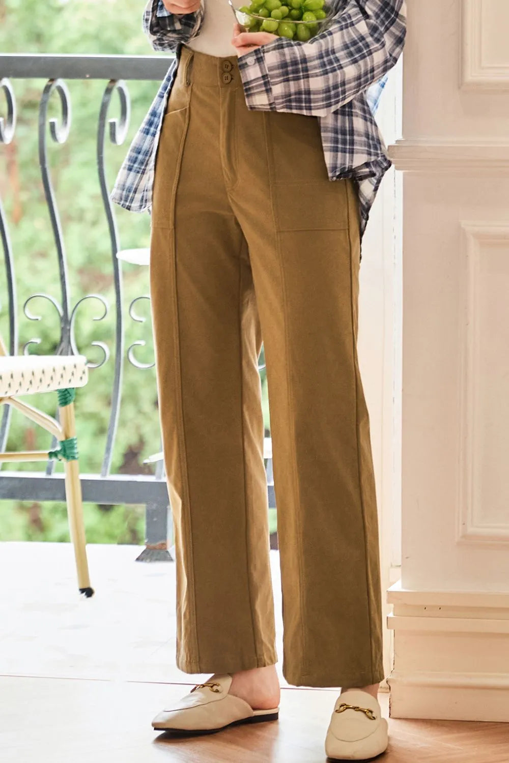 Half Elastic Waist Straight Pants – Trendsi | ClozArt