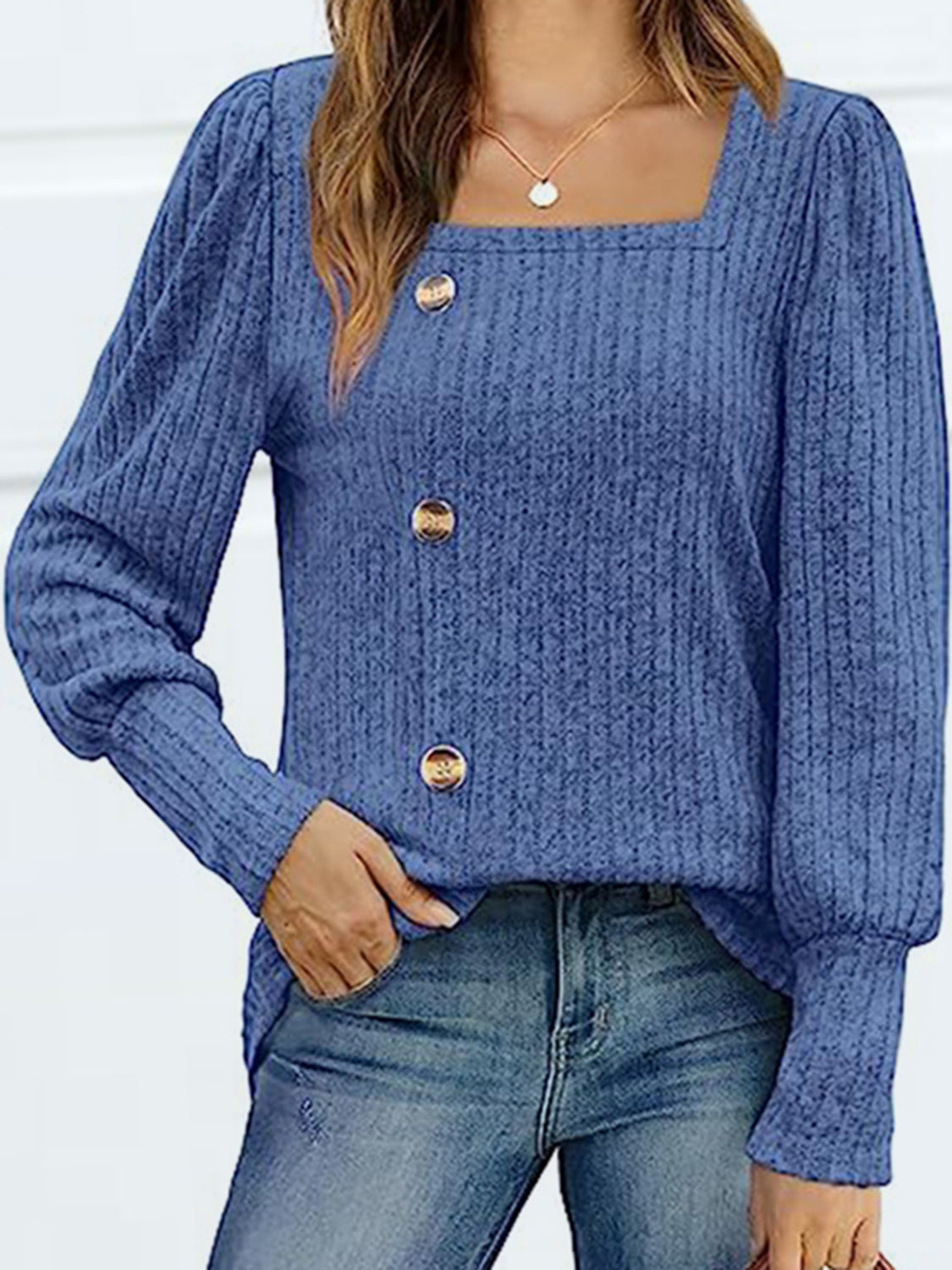 Decorative Button Square Neck Top – Trendsi | ClozArt