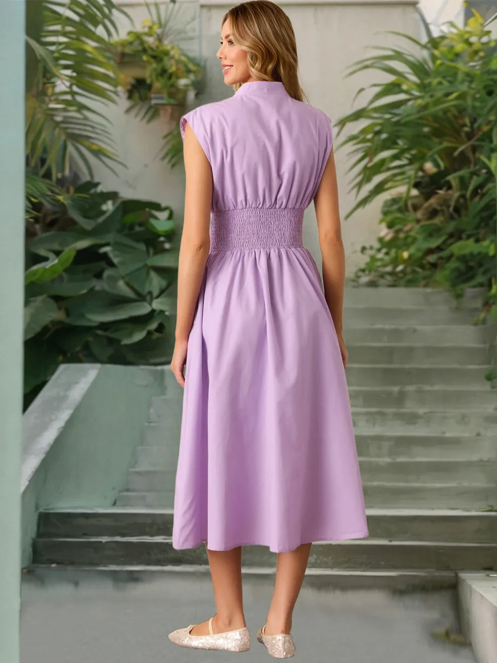 Smocked Zip Front Cap Sleeve Dress – Trendsi | ClozArt