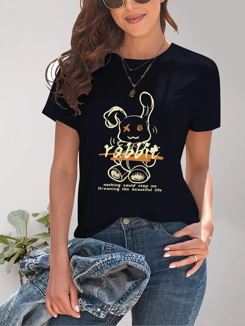 Rabbit Graphic Round Neck Short Sleeve T-Shirt – Trendsi | ClozArt