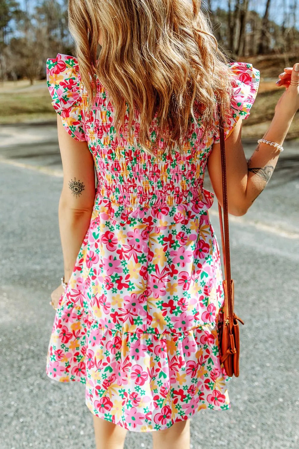 Smocked Floral V-Neck Ruffled Cap Sleeve Dress – Trendsi | ClozArt