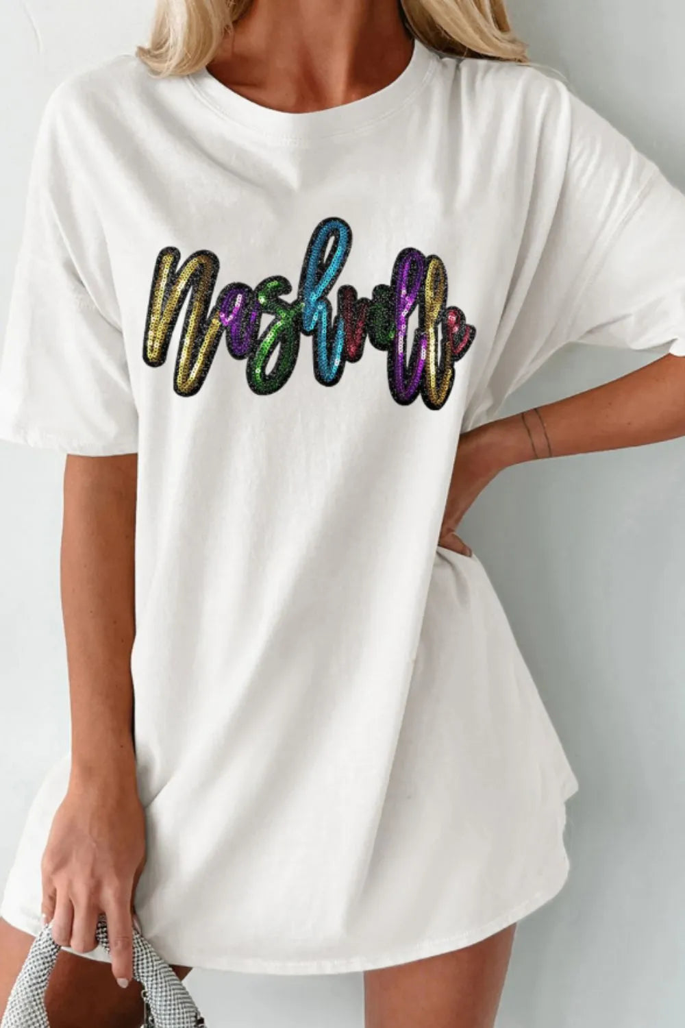 Sequin Round Neck Short Sleeve Oversized T-Shirt – Trendsi | ClozArt