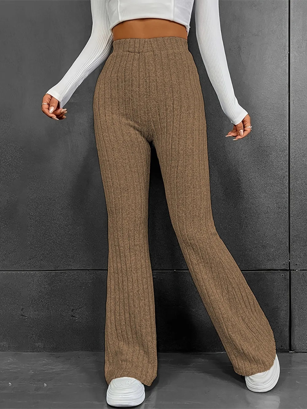 Ribbed High Waist Bootcut Pants – Trendsi | ClozArt
