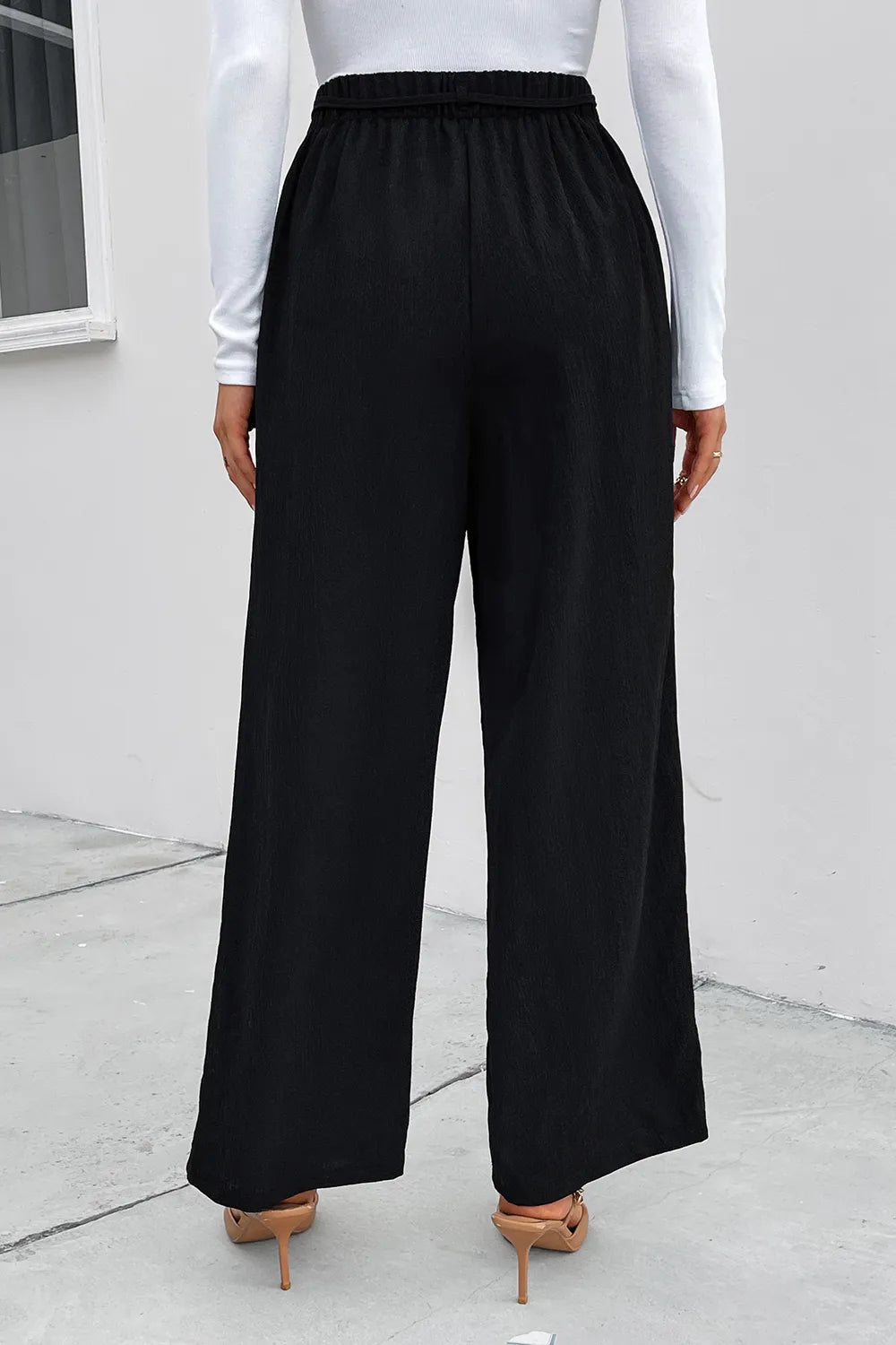 Perfee High Waist Ruched Tie Front Wide Leg Pants – Trendsi | ClozArt