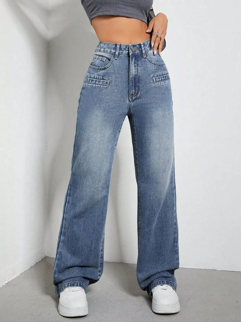 High Rise Wide Leg Jeans with Pockets – Trendsi | ClozArt