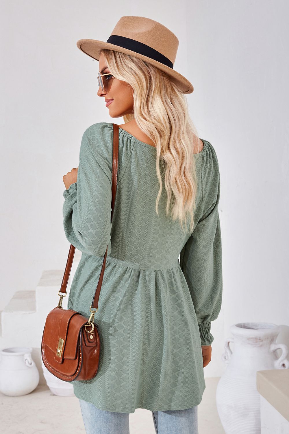 V-Neck Lantern Sleeve Blouse – Trendsi | ClozArt