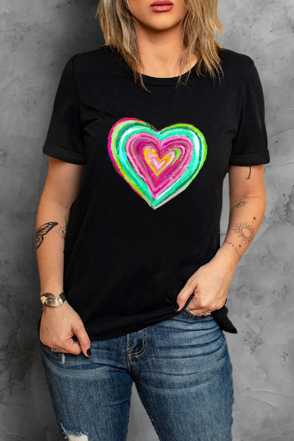Heart Round Neck Short Sleeve T-Shirt – Trendsi | ClozArt