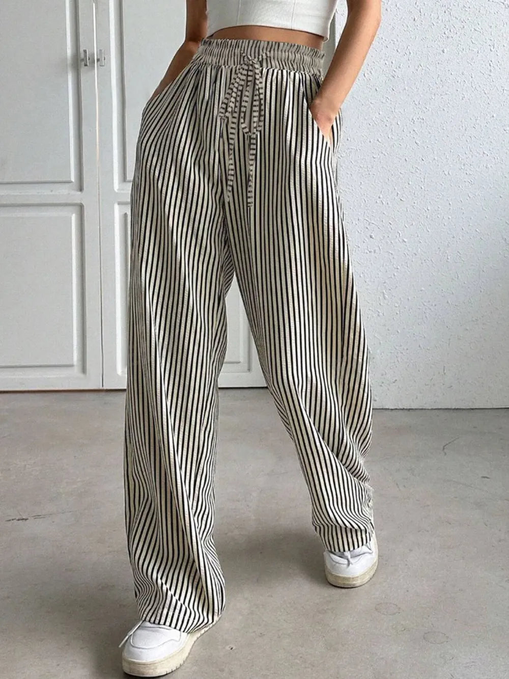Drawstring Striped Elastic Waist Pants – Trendsi | ClozArt