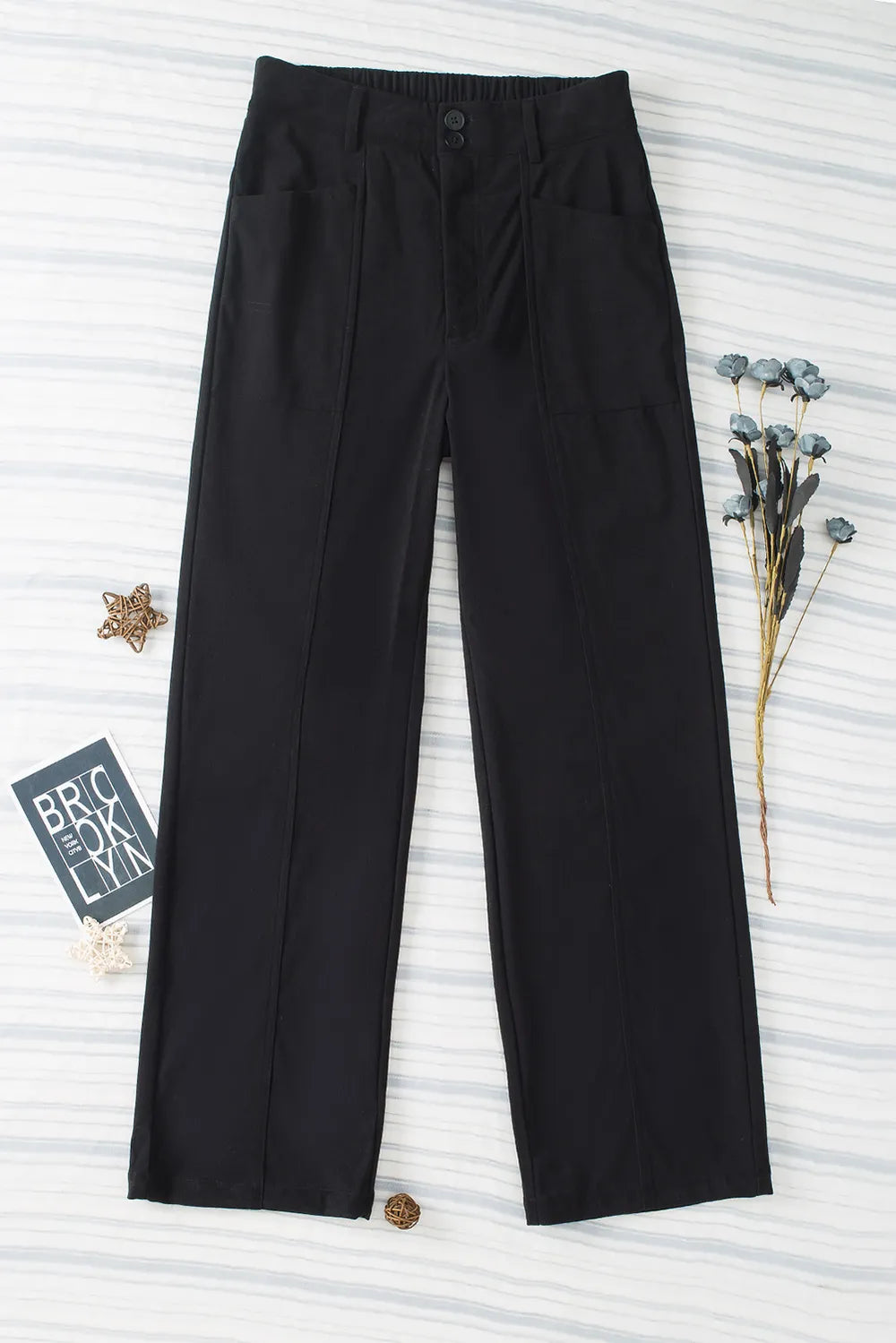 Half Elastic Waist Straight Pants – Trendsi | ClozArt