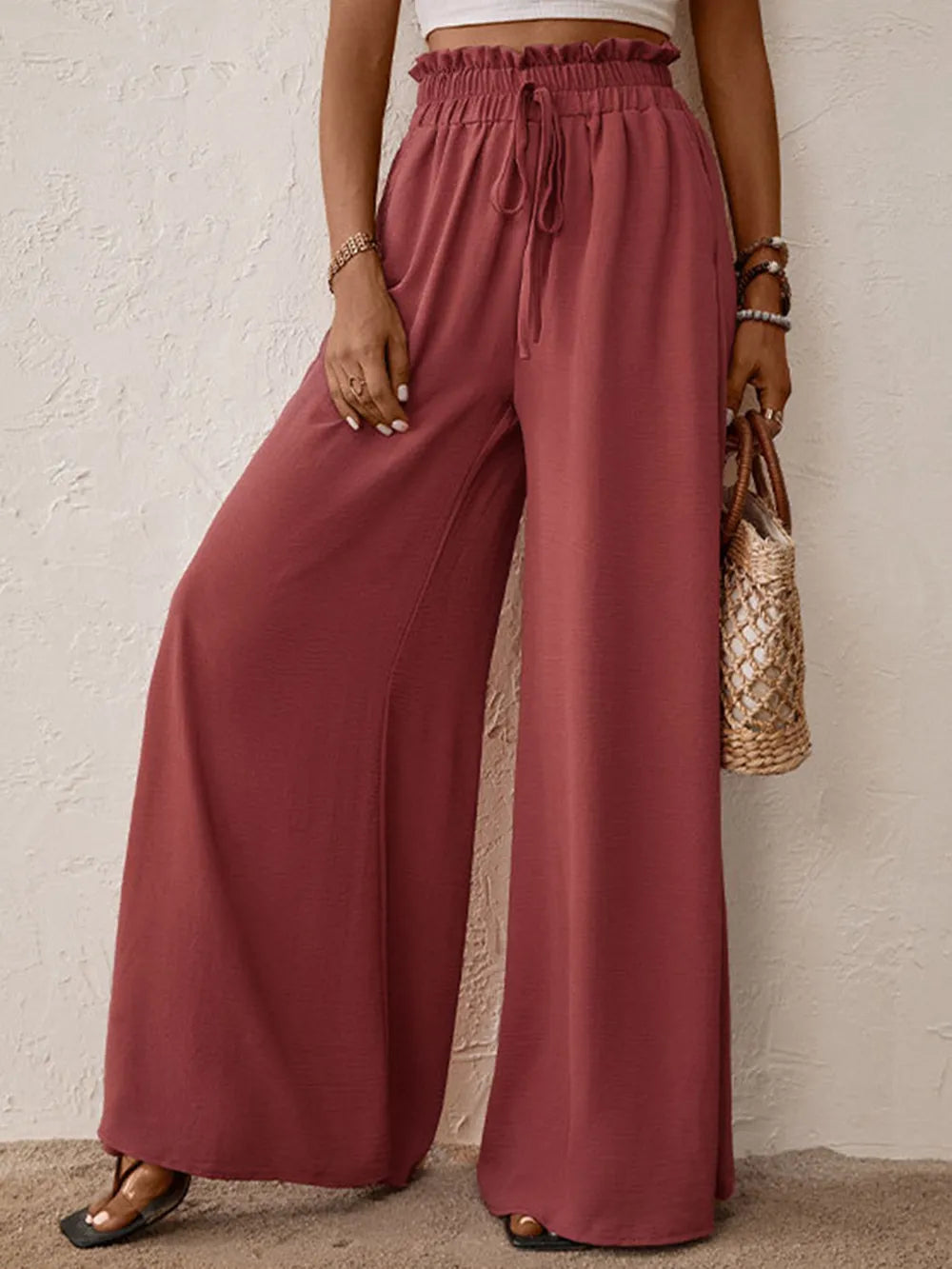 Perfee Frill Tied Wide Leg Pants – Trendsi | ClozArt